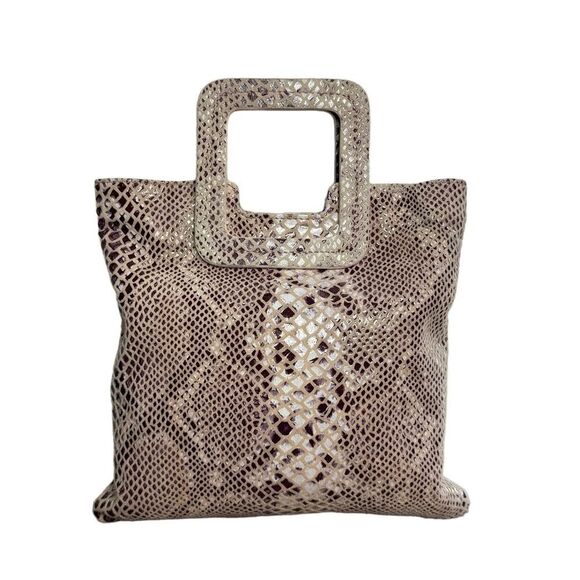 TMRW Studio taupe snakeskin embossed leather square handle tote bag like new - Picture 13 of 13